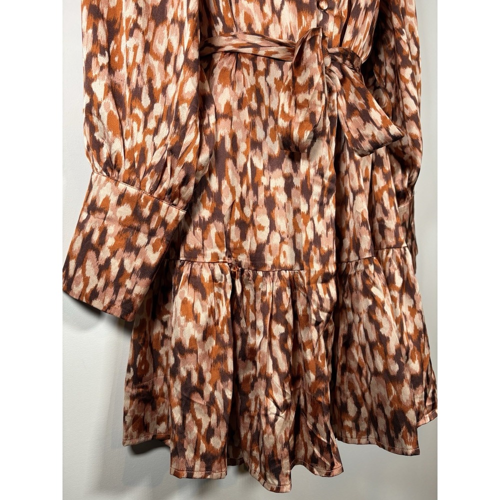 ENTRO Dress Size Large Spotted Chocolate Brown Rust Belted Button Cuff Boutique - Picture 3 of 8